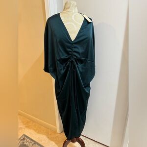 Elan Forest Green Dark Teal Cinched Deep V Neck Dolman Sleeves S NWT